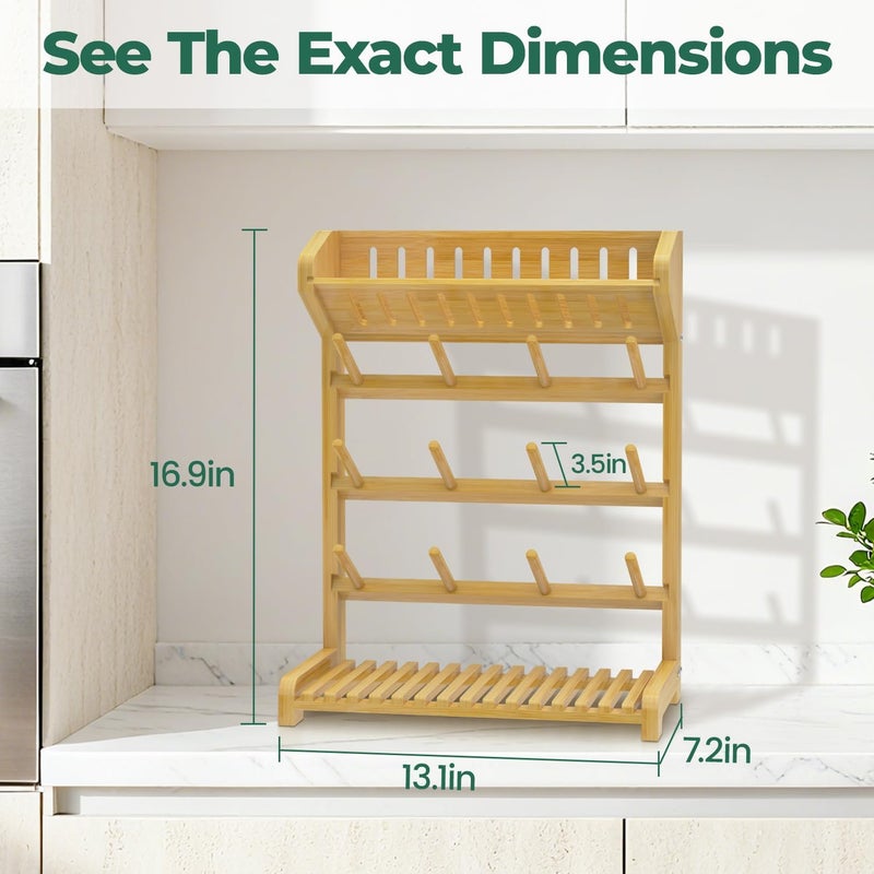 EsLuker.ly Baby Bottle Drying Rack Bamboo Vertical Dryer Holder, Space Saving for 12 Milk Glass Bottle Countertop, Wooden Drain Stand Shelf for New Parents - Image 4